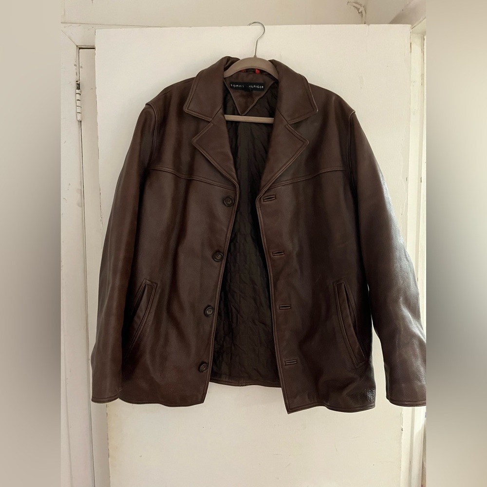 Brown thick leather jacket